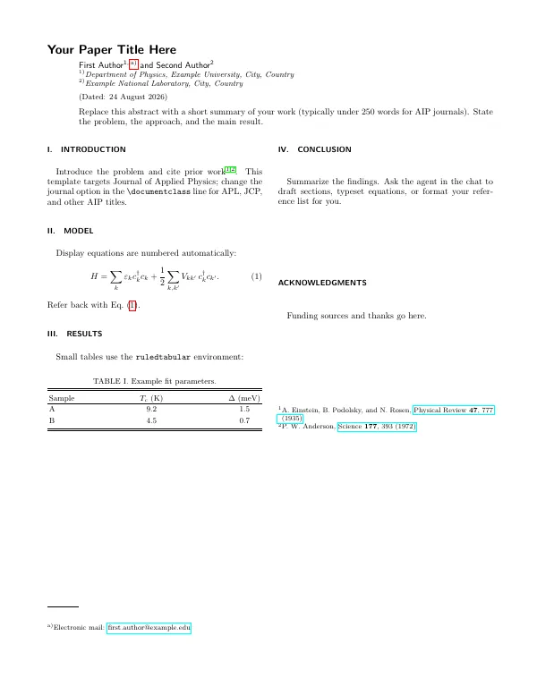 First page of AIP Journals (JAP / APL / JCP)