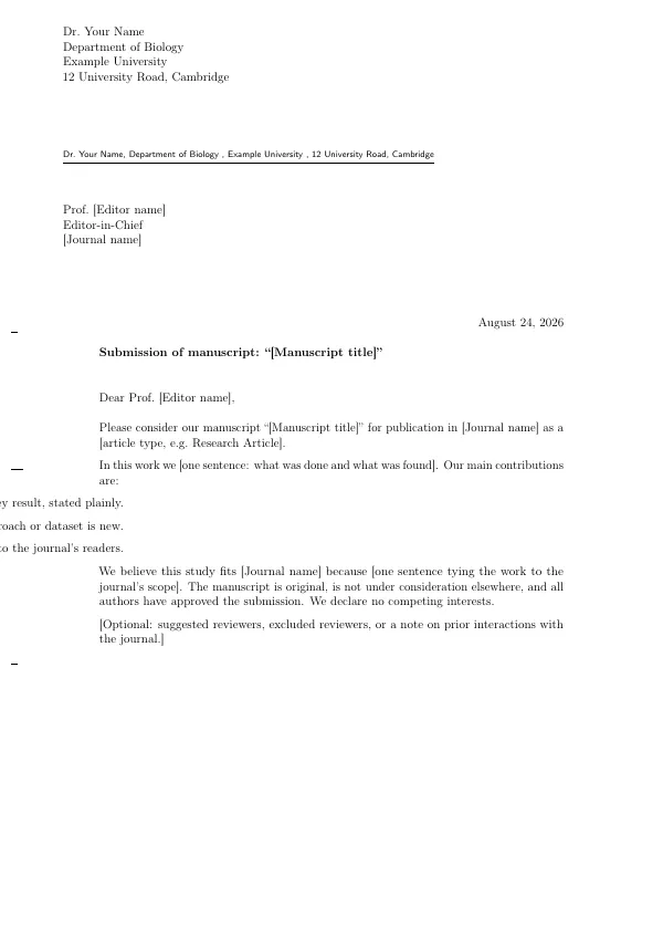 First page of Journal Cover Letter