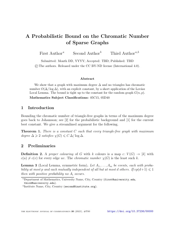 First page of Electronic Journal of Combinatorics (e-jc)