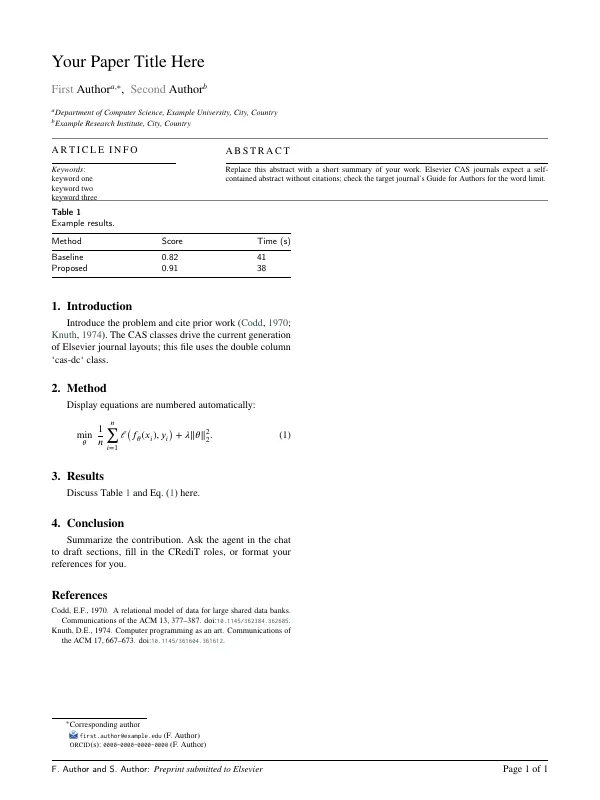 First page of Elsevier CAS
