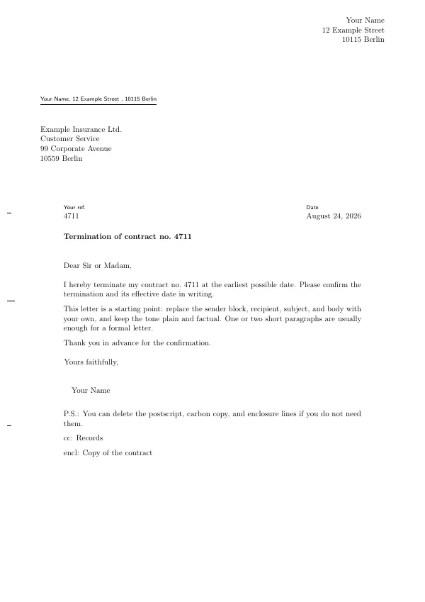 First page of Formal Letter