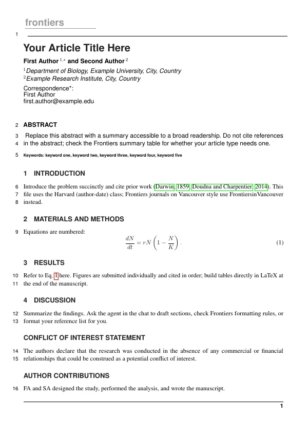 First page of Frontiers Journals