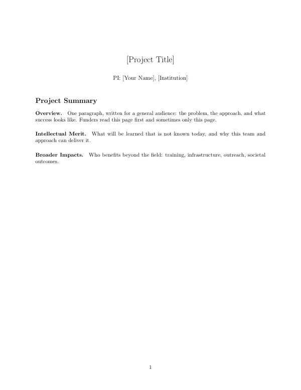 First page of Grant Proposal