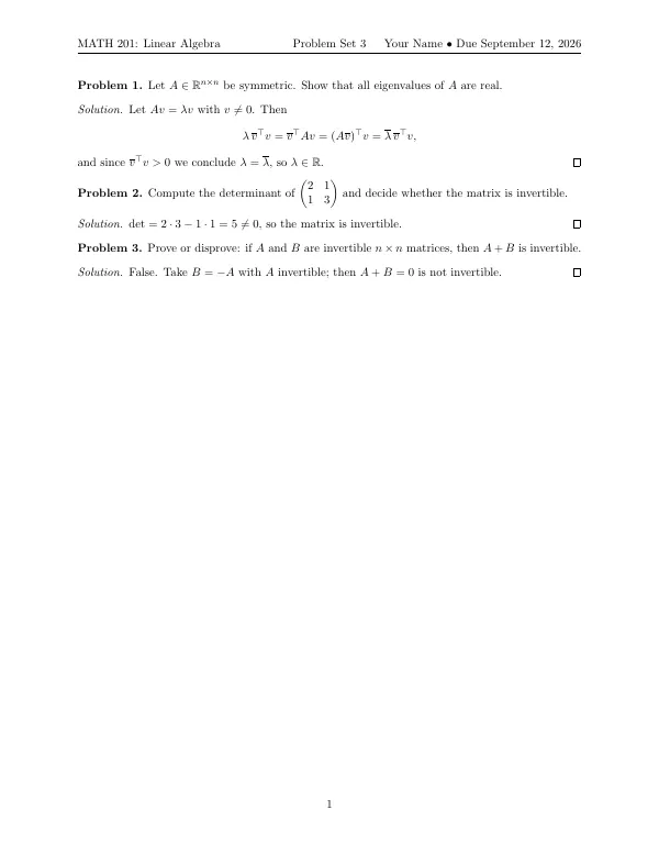First page of Homework / Problem Set