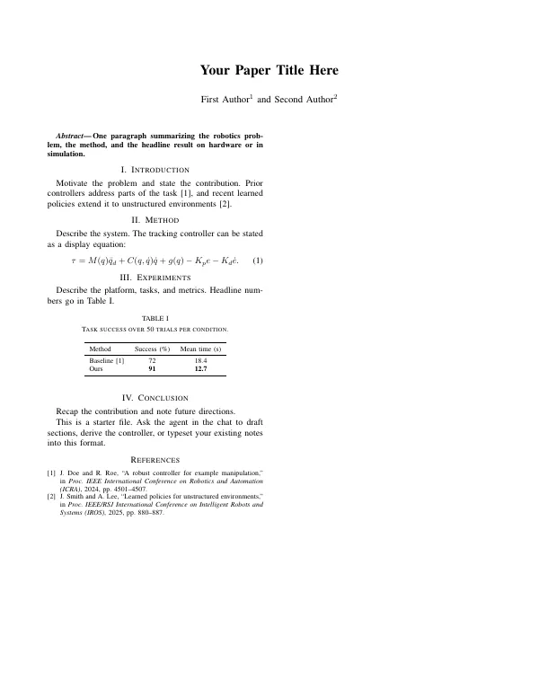 First page of ICRA / IROS Paper