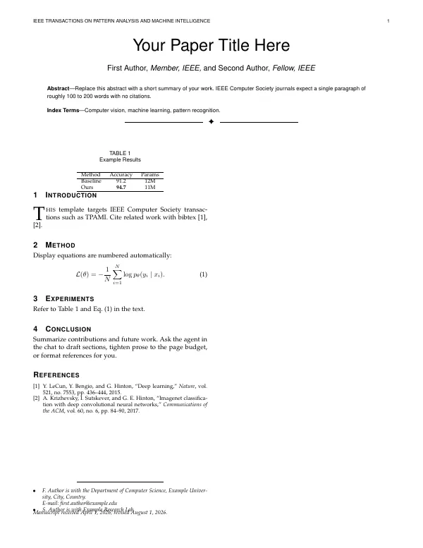 First page of IEEE Computer Society (TPAMI)