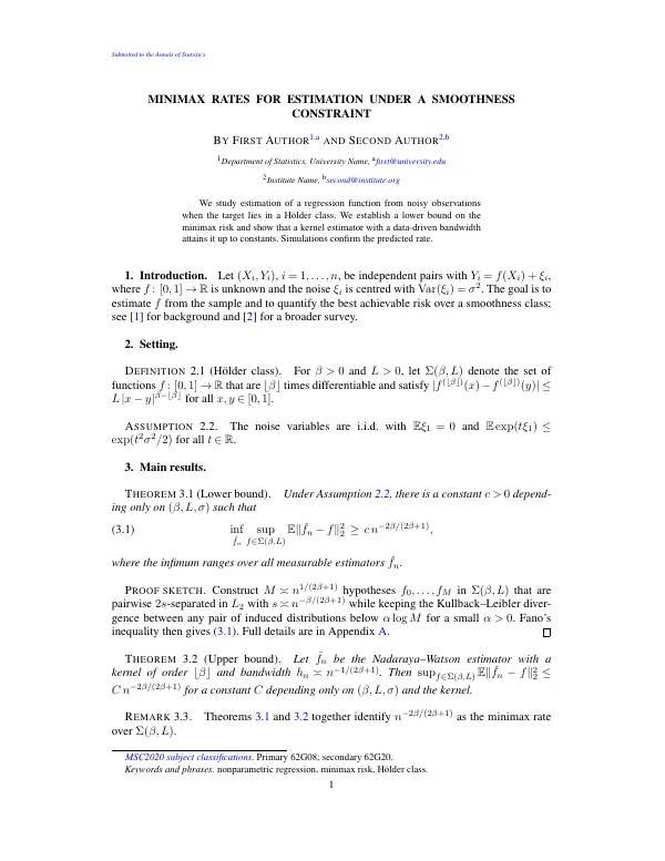 First page of IMS Journals (imsart)