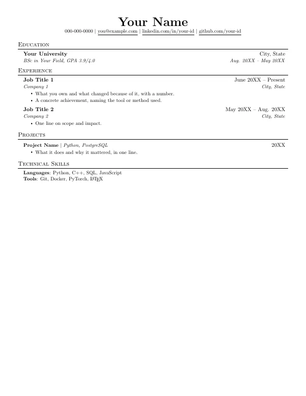 First page of Jake's Resume
