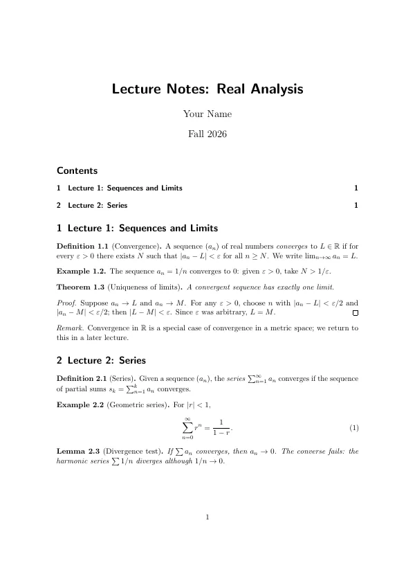 First page of Lecture Notes