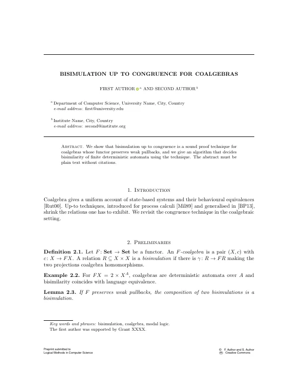 First page of Logical Methods in Computer Science (lmcs)