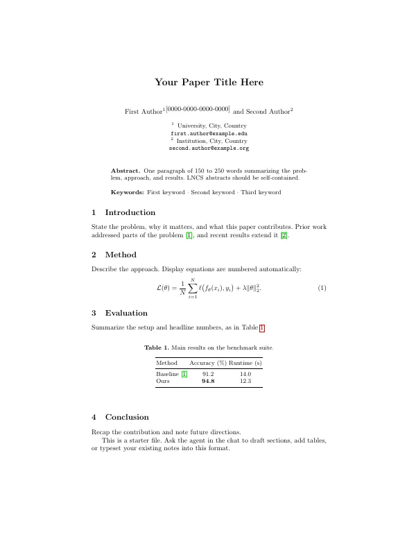 First page of Springer LNCS