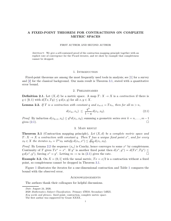 First page of Mathematics Preprint (amsart + arXiv)
