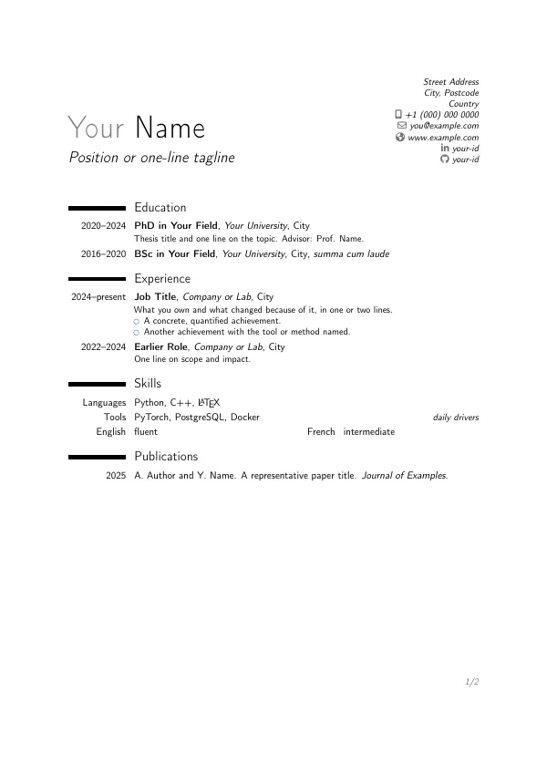 First page of ModernCV