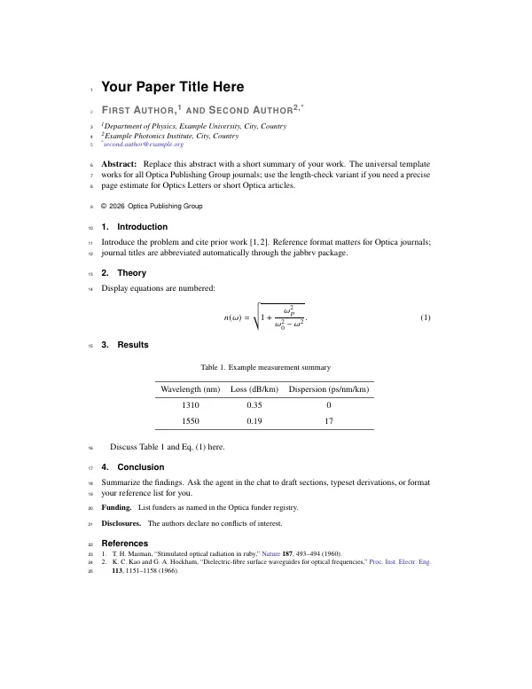 First page of Optica (OSA) Journals