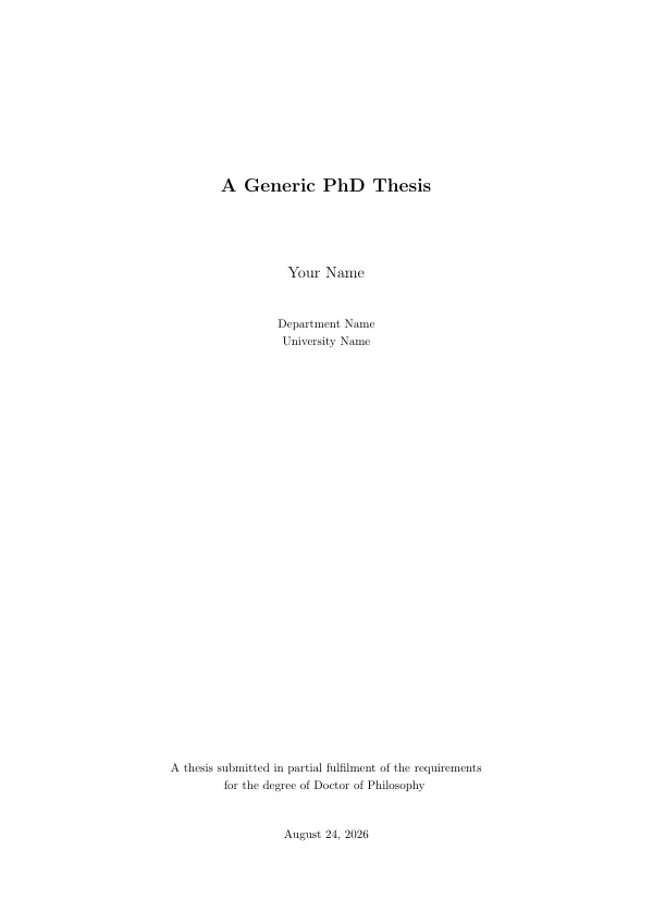 First page of PhD Thesis (generic)