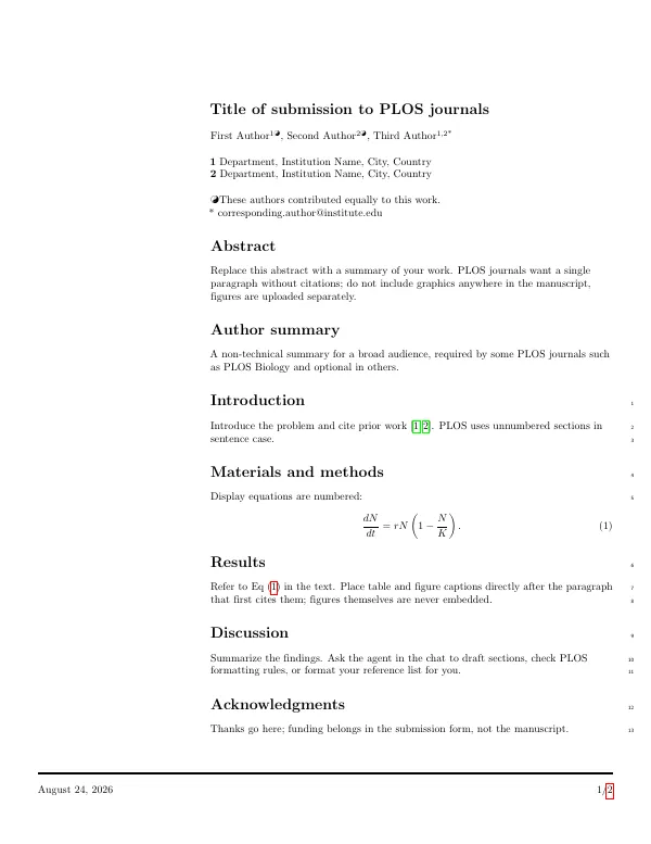First page of PLOS (PLOS ONE / Biology)